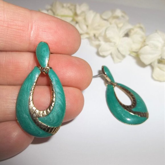 VINTAGE Earring, Teal Green Earring, Teal Earring, Vintage Earring, Earring 7834 - Picture 6 of 6